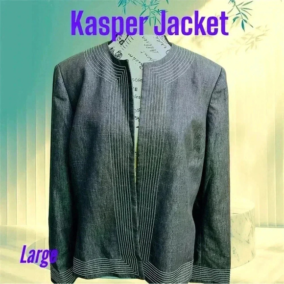 Kasper Jacket Heather Gray With Beige Stitching-Size 14 - Picture 1 of 9